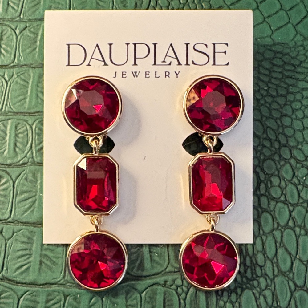 DAUPLAISE gold and ruby gemstones costume jewelry earrings